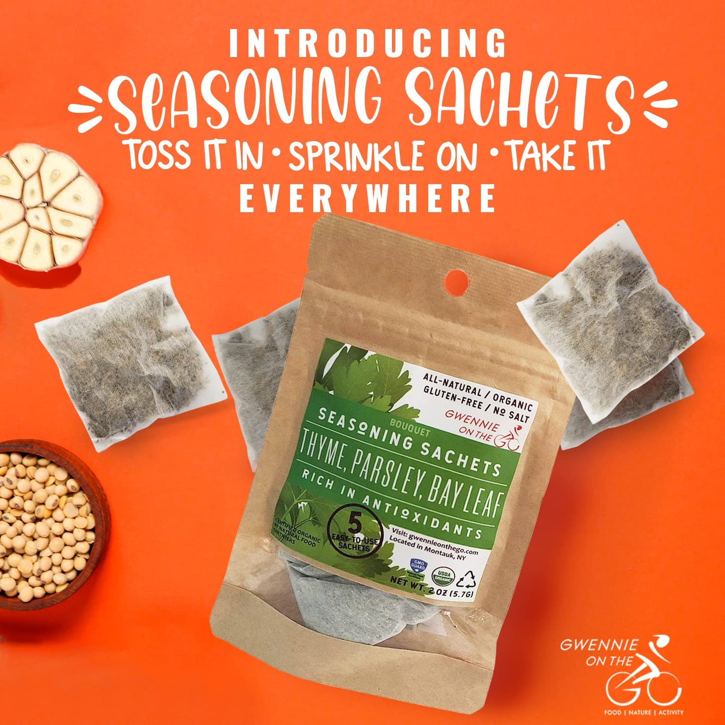 Gwennie On The Go - Seasoning Sachets | Thyme, Parsley & Bay Leaf | Certified Organic | Gluten- Free | Resealable Pouch | Season