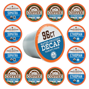 Fresh Roasted Coffee Organic Decaf Variety Pack, K-Cup Compatible, 96 Pods