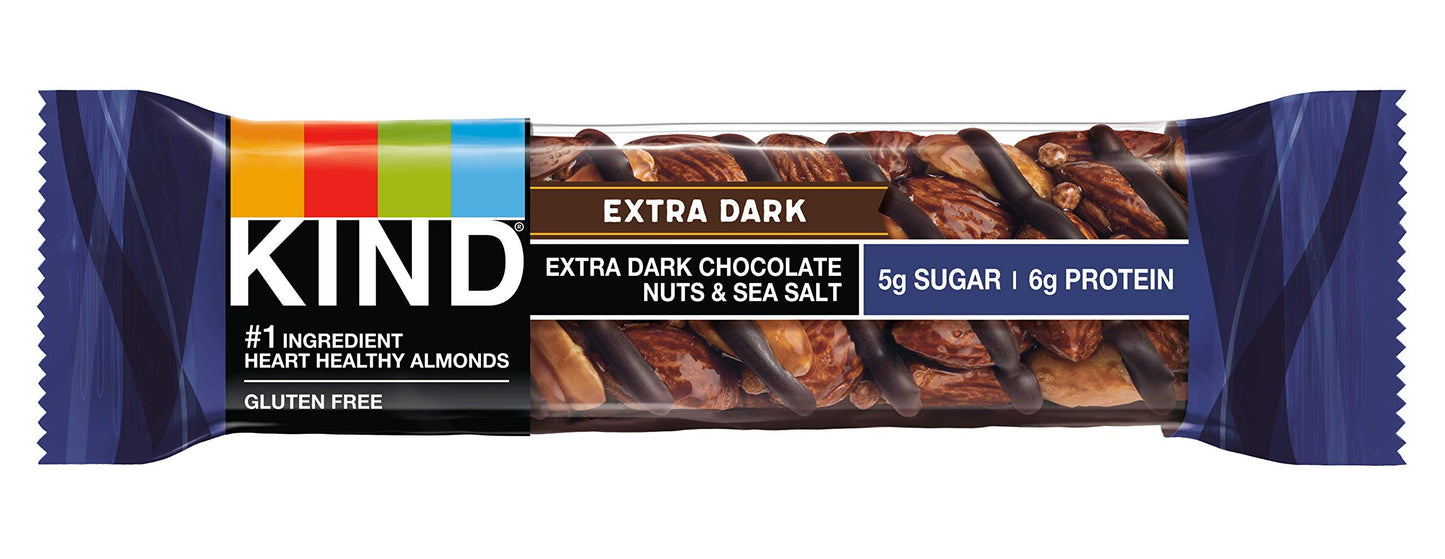 Kind Nut Bars, Extra Dark Chocolate Nuts And Sea Salt, 1.4 Ounce, 12 Count, Gluten Free, 5G Sugar, 6G Protein