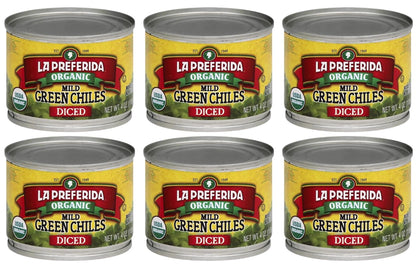 La Preferida Organic Diced Green Chile Peppers Fire-Roasted & Peeled Perfect for Tacos, Casseroles & Nachos, 4oz. (Pack of 6)