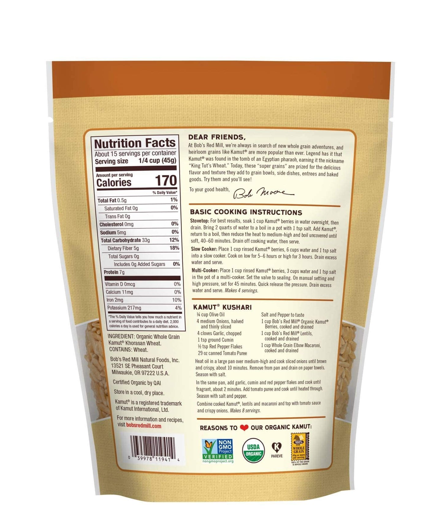 Bob's Red Mill Organic Kamut(R) Khorasan Wheat Berries, 24 Oz