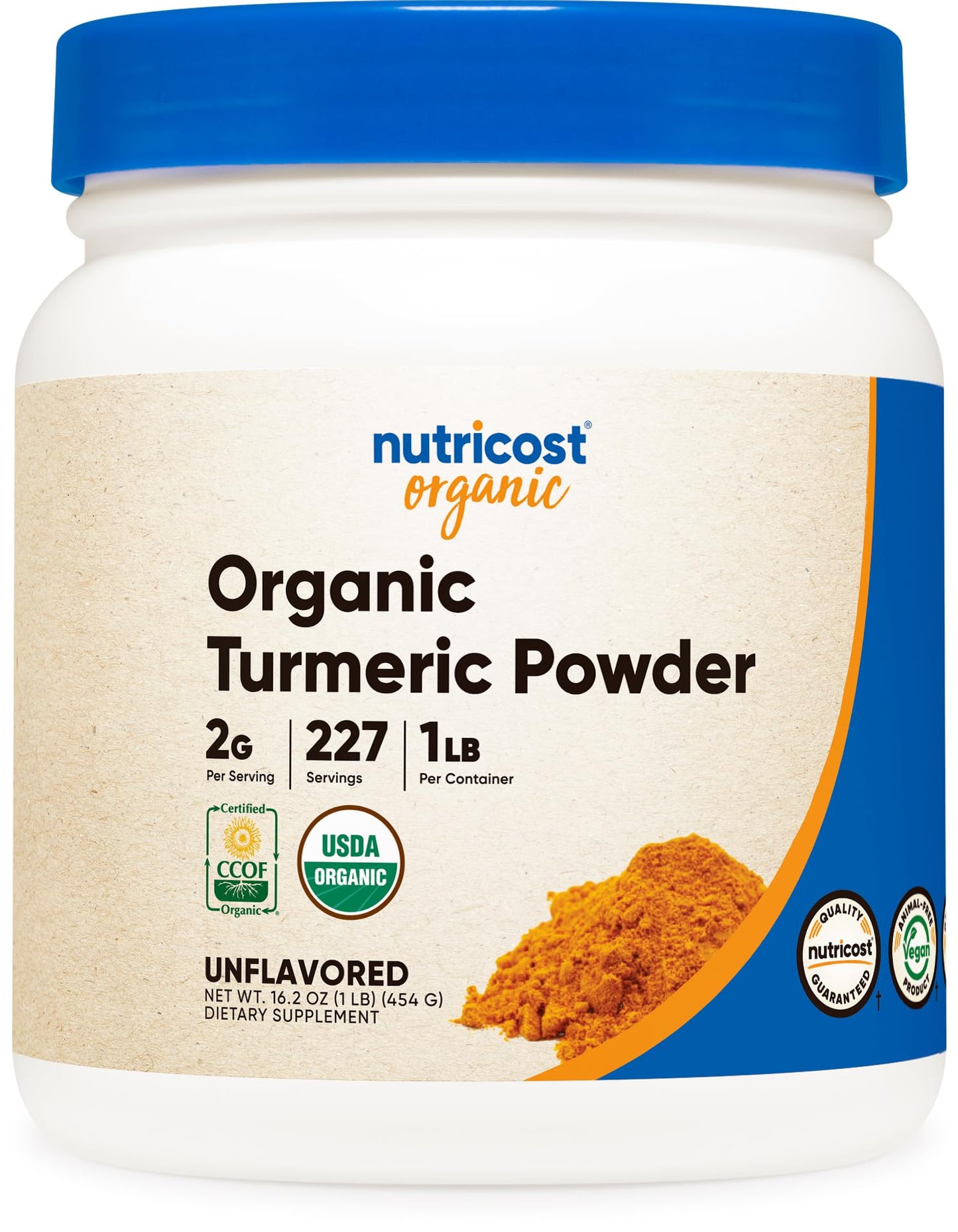Nutricost Organic Turmeric Root Powder - USDA Organic, Gluten Free, Non-GMO, 16 Ounce (1 LB)