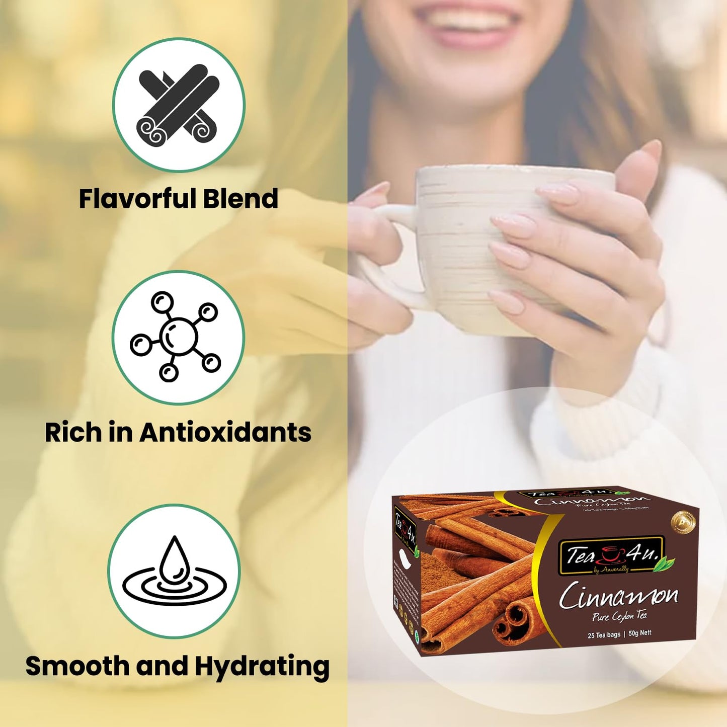 Tea4U Flavored Black Ceylon Teabags (Cinnamon) - Ideal Quality From Sri Lanka'S Finest Leaves And Expertly Blended - 25 Count