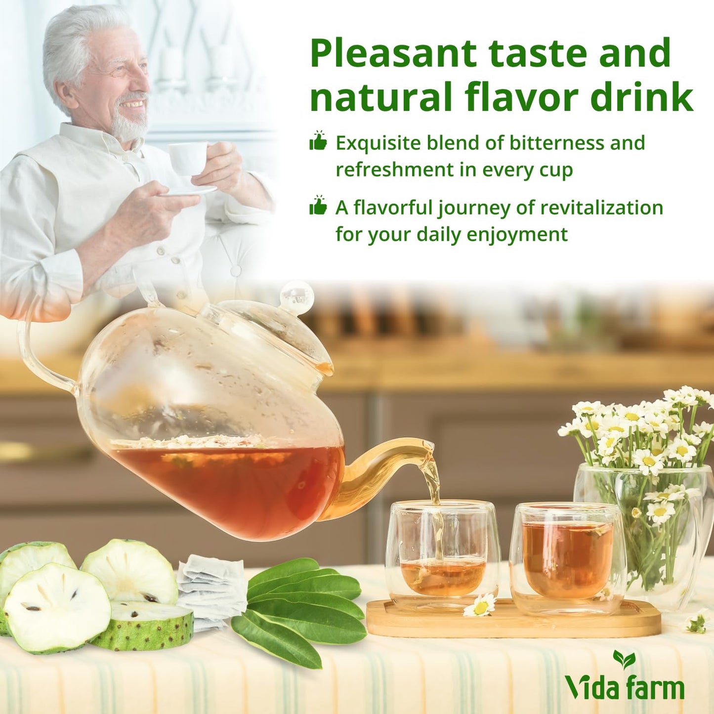 VIDA FARM Soursop Leaves Tea Bags, 100% Natural Herbal Tea, 100 Bags - Special Box