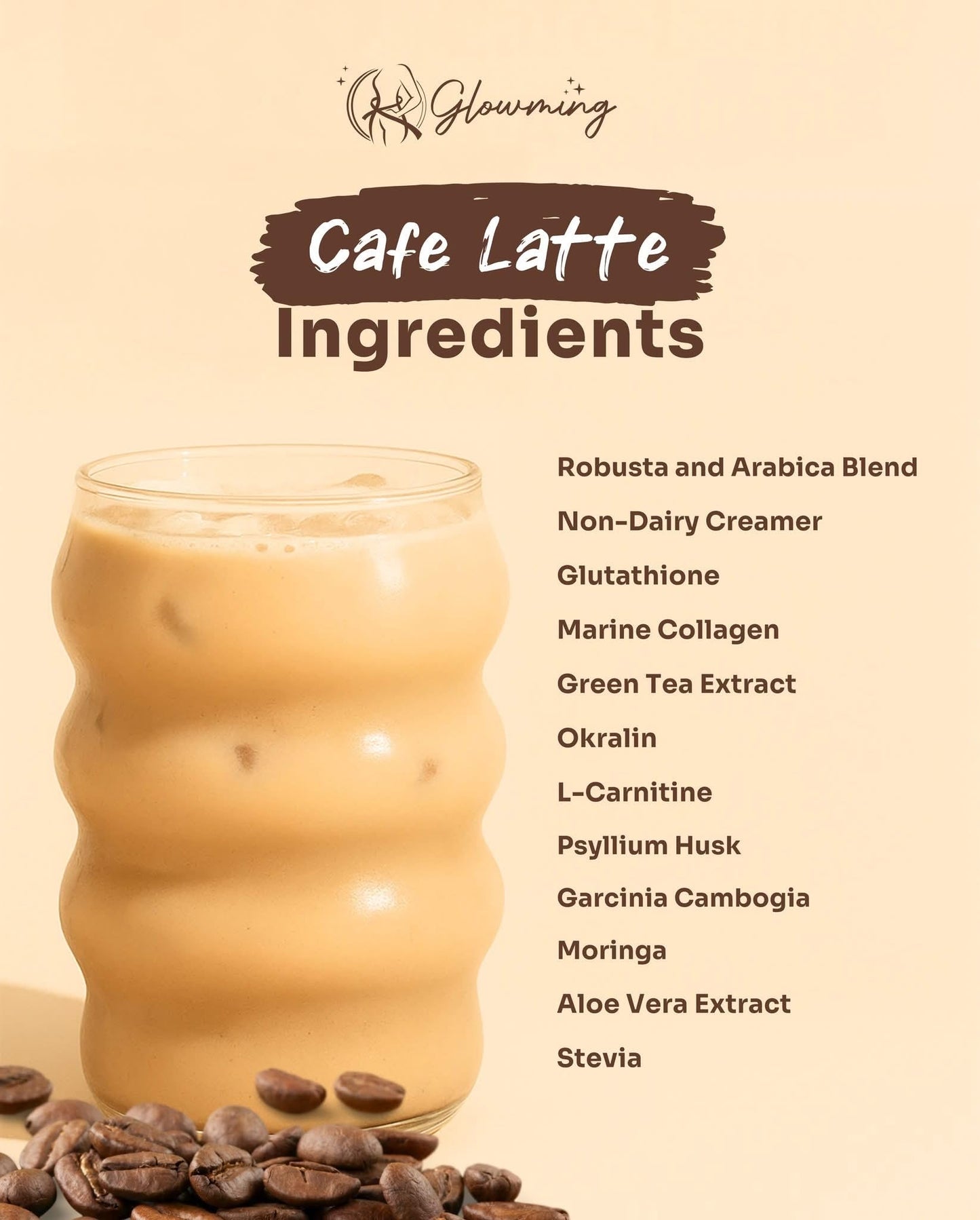 Cris Cosmetics Glowming Caf   Latte Coffee Powder Drink Mix - Glutathione & Collagen Blend (20g)