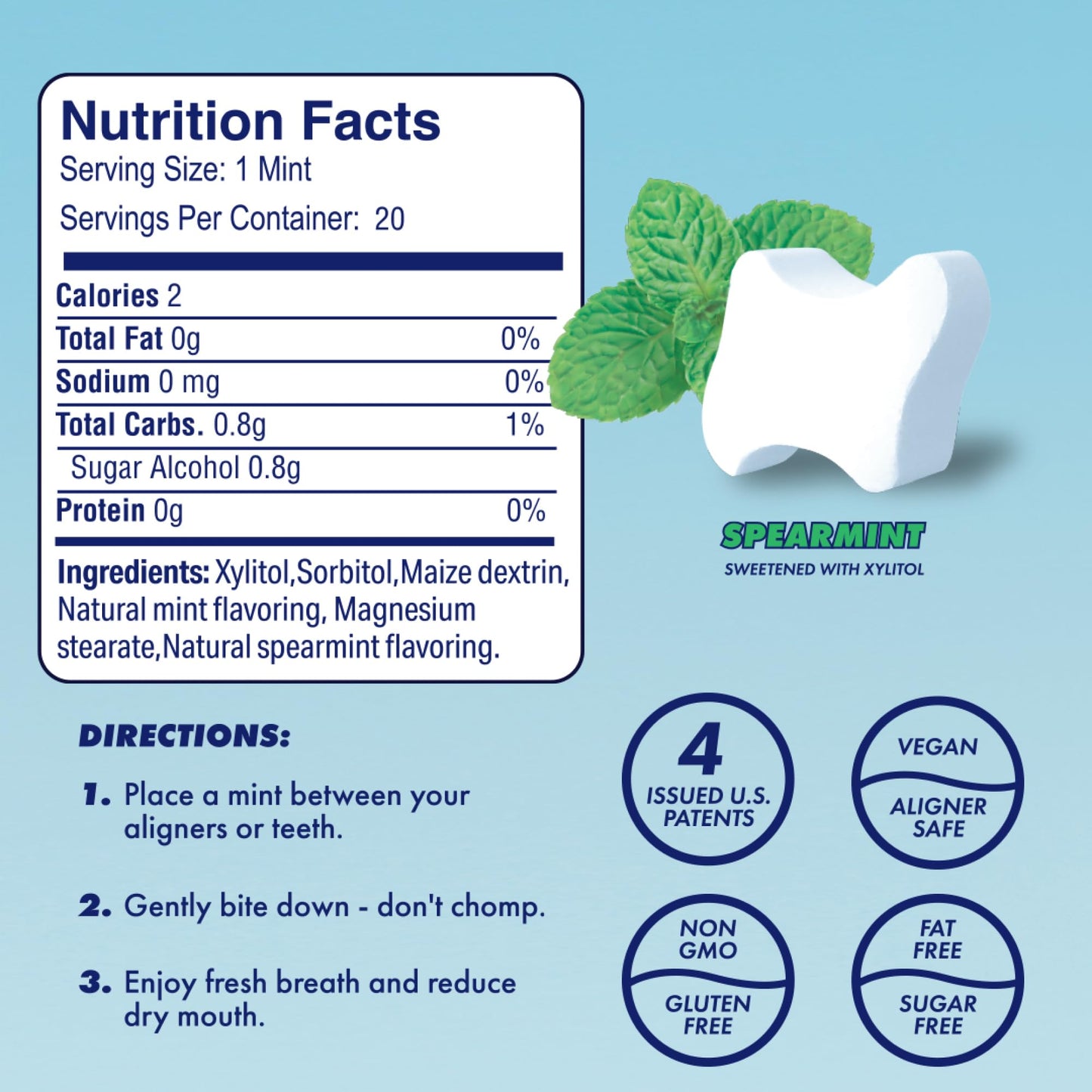 Movemints Clear Aligner Mints - Patented, Edible Alternative To Chewies - Freshen Breath And Improve Dry Mouth With Xylitol - Spearmint (7 Pack)