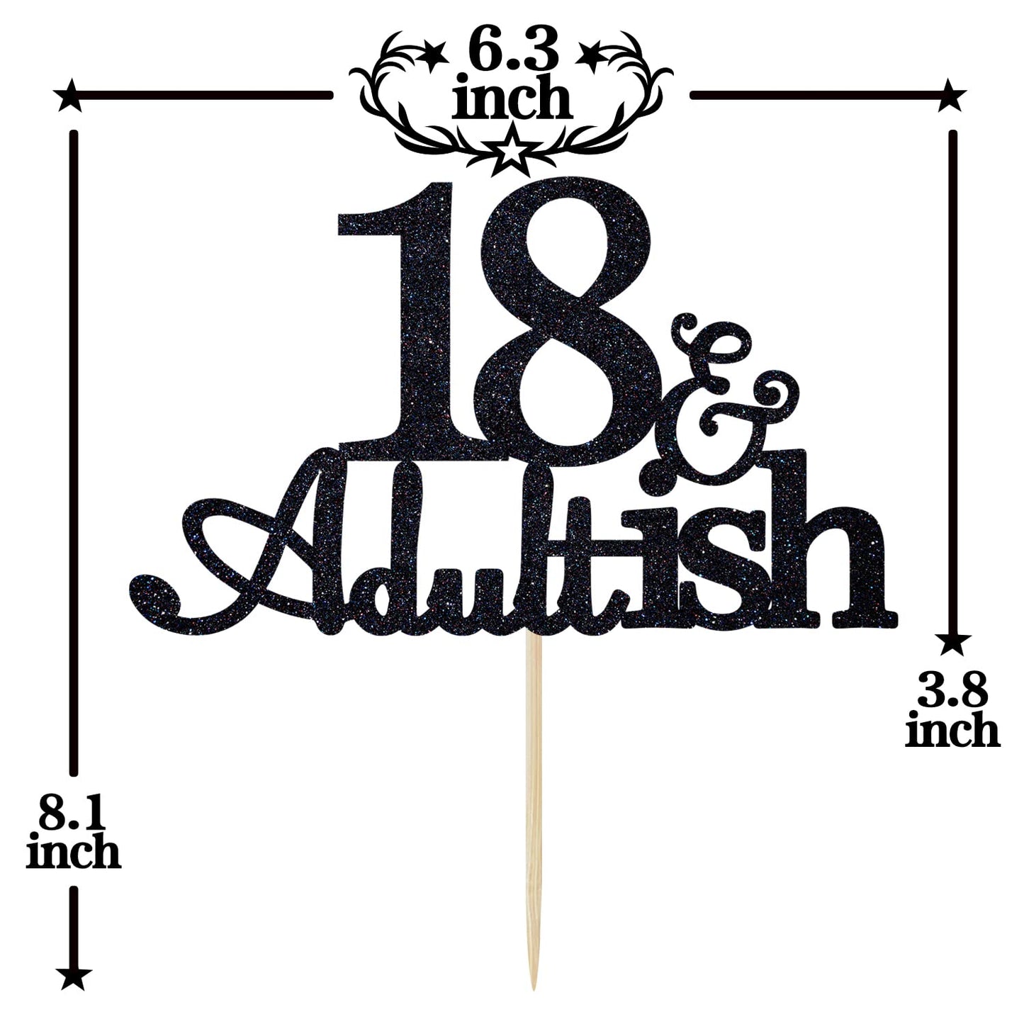 PYBHILK Black Glitter Cake Topper for 18th Birthday Party, mature-themedish Design, Paper Material, Model PY--0046