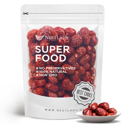 NESTLADY Jujube Date, Red Date, 100% Natural, Improve sleep, Health Snack, Dried Fruit, Sweet and Chewy Net weight: 454g (1LB),P