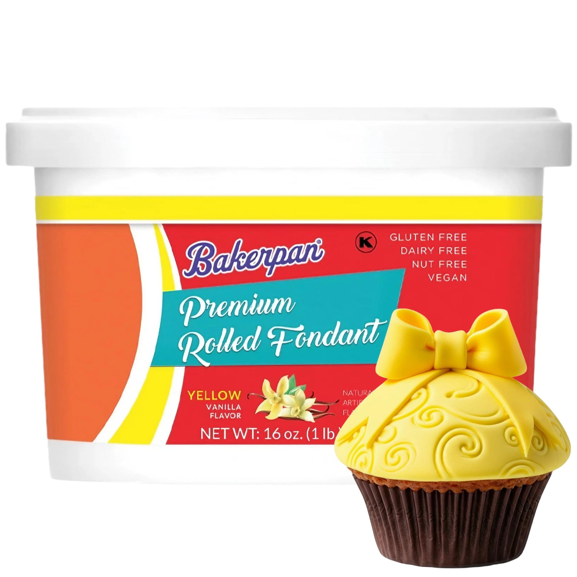 Bakerpan Premium Rolled Fondant for Cake Decorating, 1 Pound, Vanilla Flavor, Yellow, Model 02138
