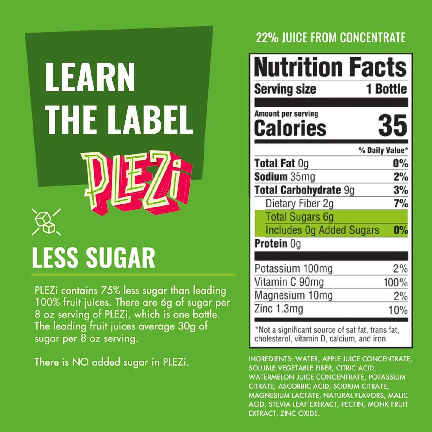 Plezi Flavored Kids Juice Drink - Apple Splash Fruit Juice Drink Blend - No Added Sugar, 2G Fiber - Tasty Refreshing Juices For