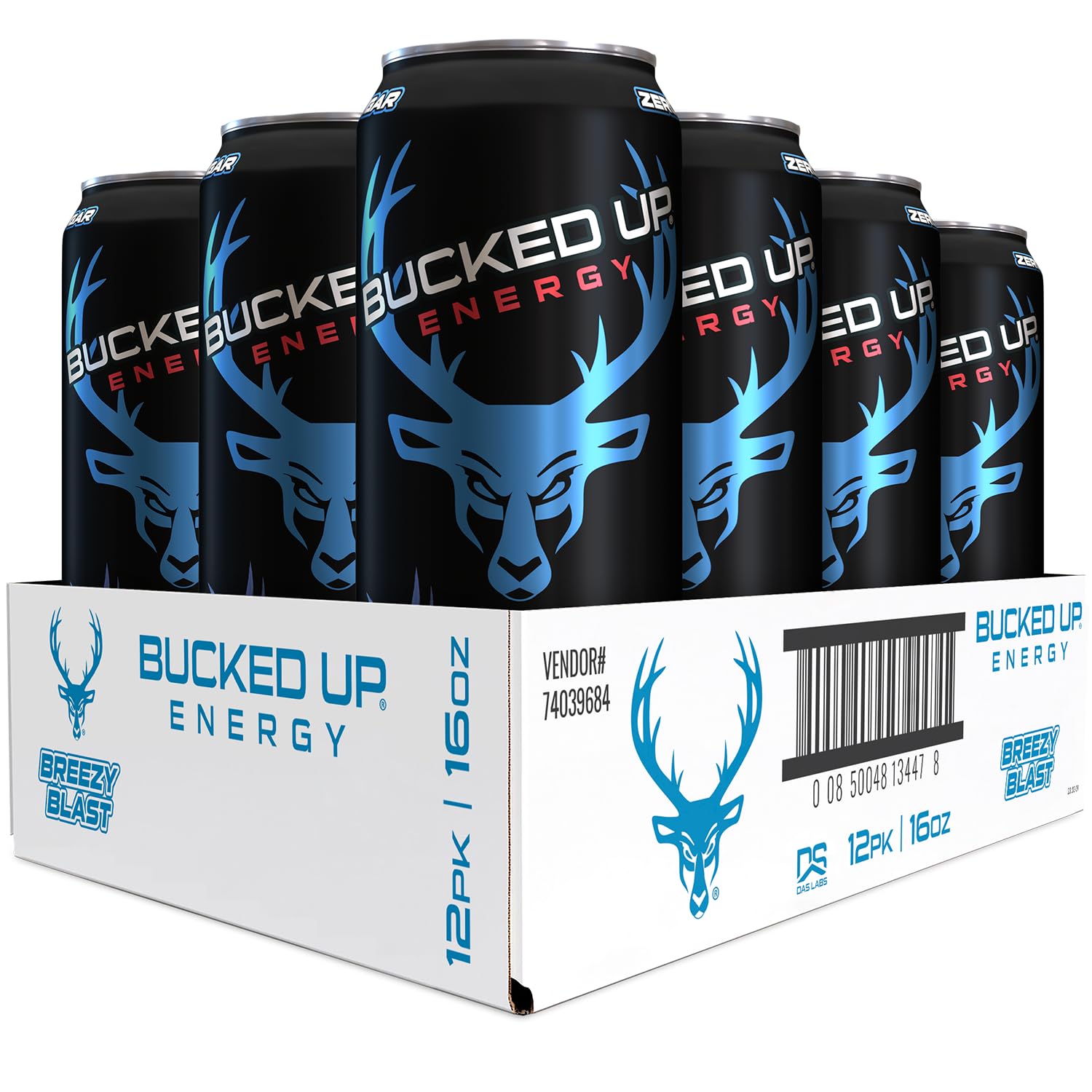 Bucked Up Energy Drink 300mg - Breezy Blast Flavor - 12 Count
