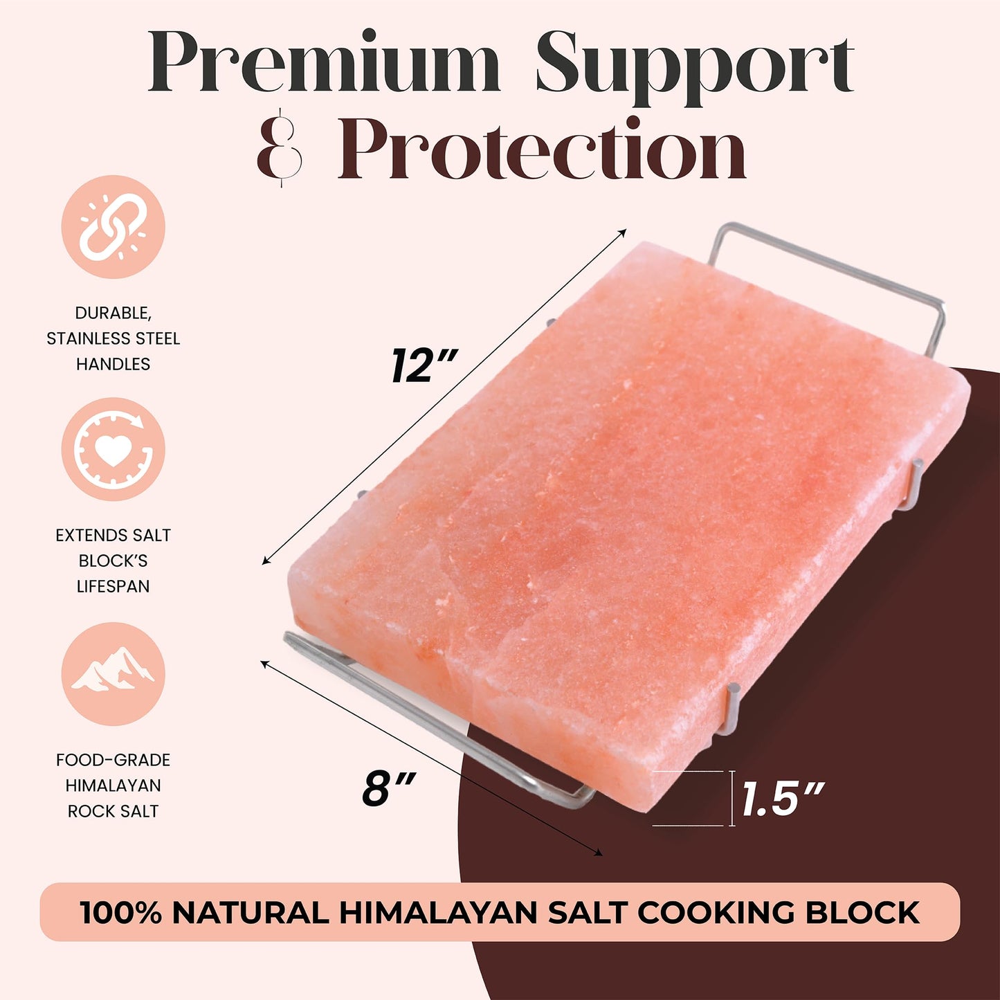 Spantik Professional Salt Block Set With Steel Tray 12'' X 8'' X 1.5'' Himalayan Cooking Plate For Grilling, Cooking, Serving, 1
