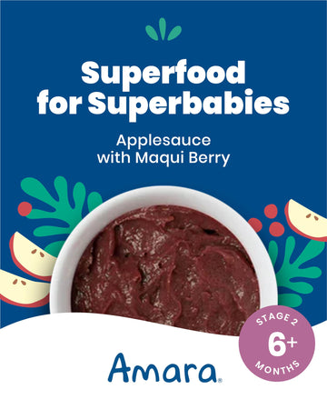 Amara Organic Baby Food - Stage 2 - Applesauce & Maqui Berry - Baby Cereal To Mix With Breastmilk, Water Or Baby Formula - Shelf