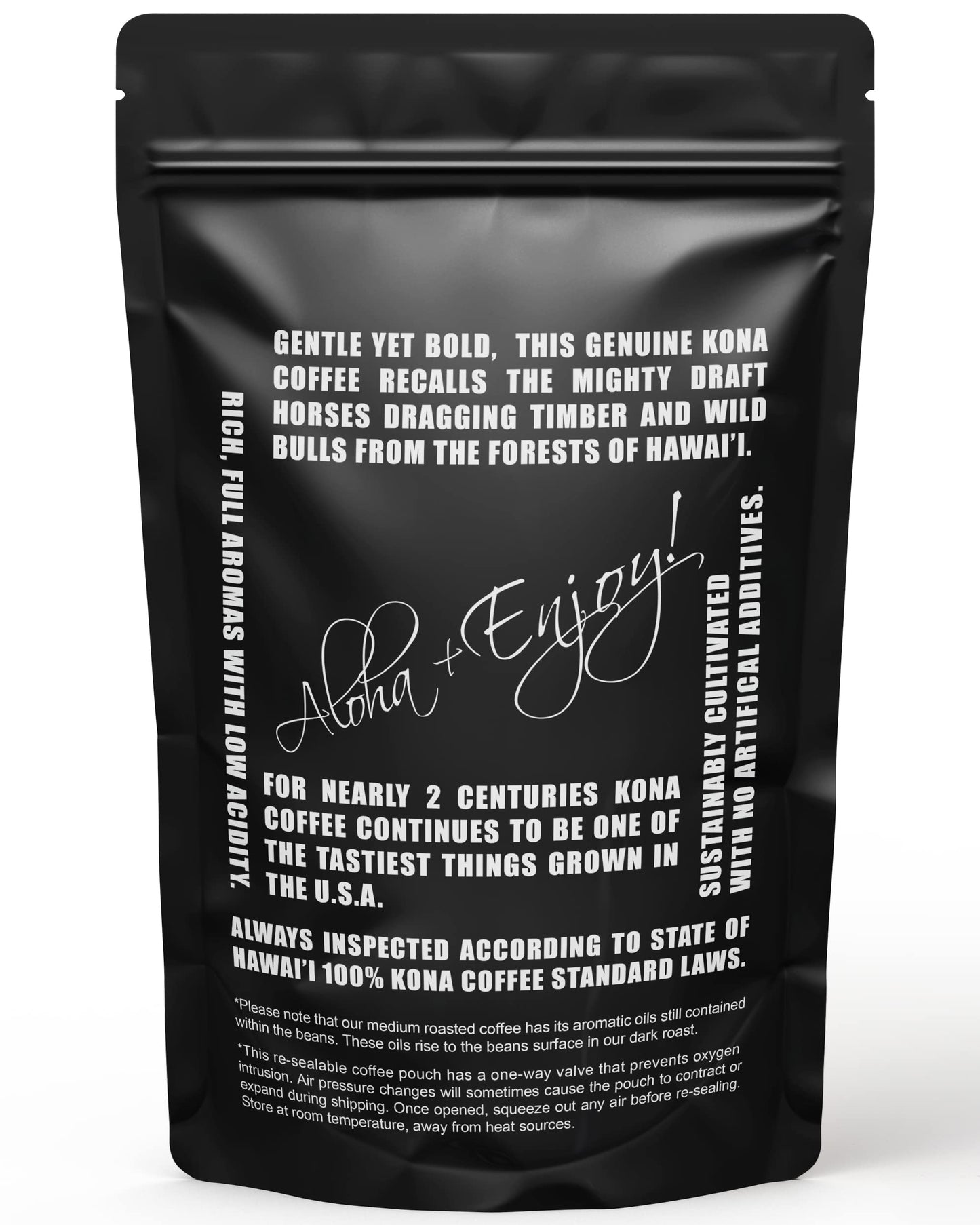 Blue Horse 100% Kona Coffee, Dark Roast Ground Arabica, 16 oz (1 lb) Bag. Farm Fresh Hawaiian Coffee, Smooth & Bold Flavor, Hand