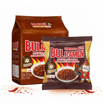Korean Food Bulramen Stir-Fried Ramen Jjajang, Artificial Spicy Chicken Flavor, 5 Packs (4.9 oz Each), Korean Black Bean Instant