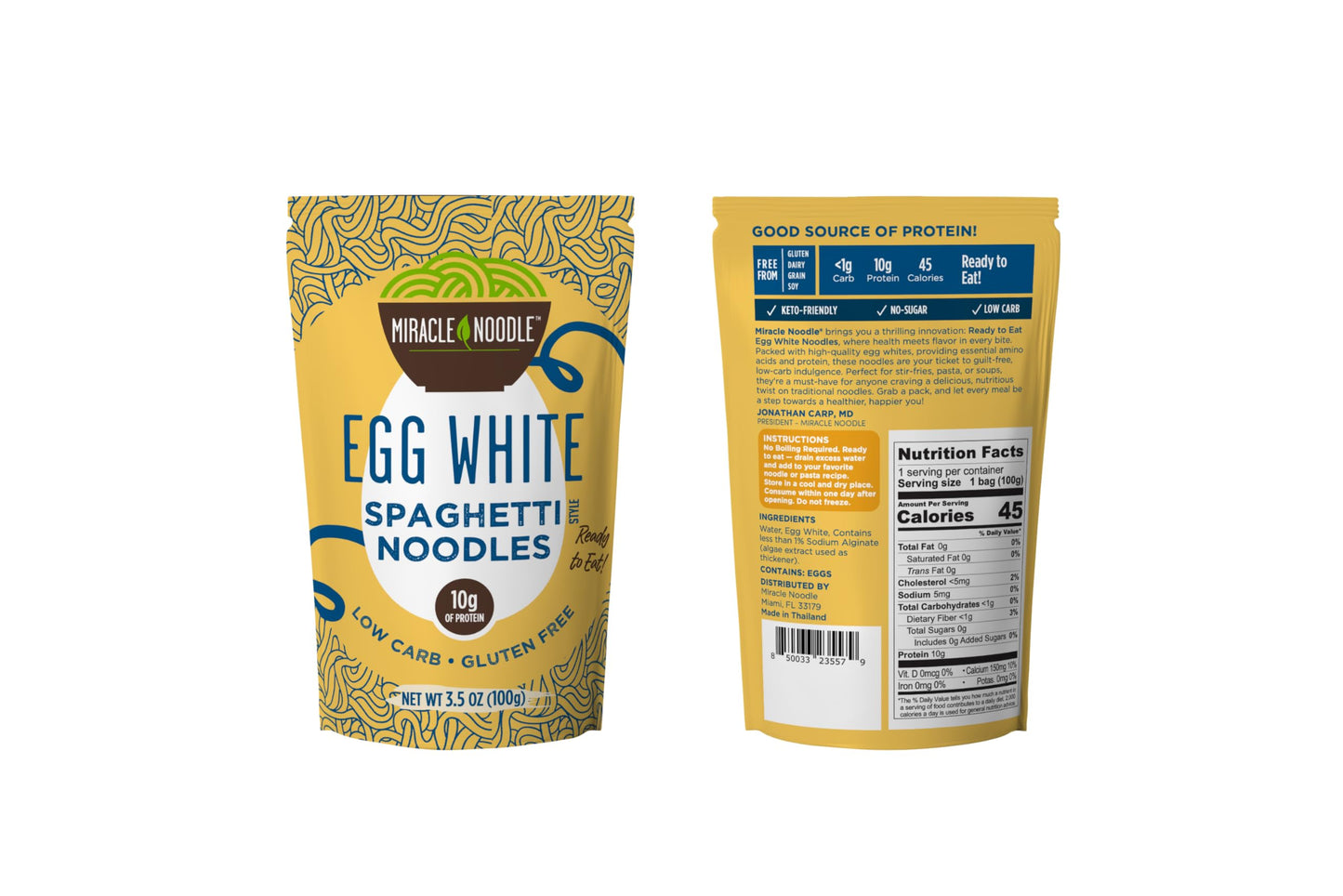 Miracle Noodle High Protein Egg White Noodles - Spaghetti & Vermicelli Variety Pack - Low Carb & Low Calorie - Ready to Eat - 3.