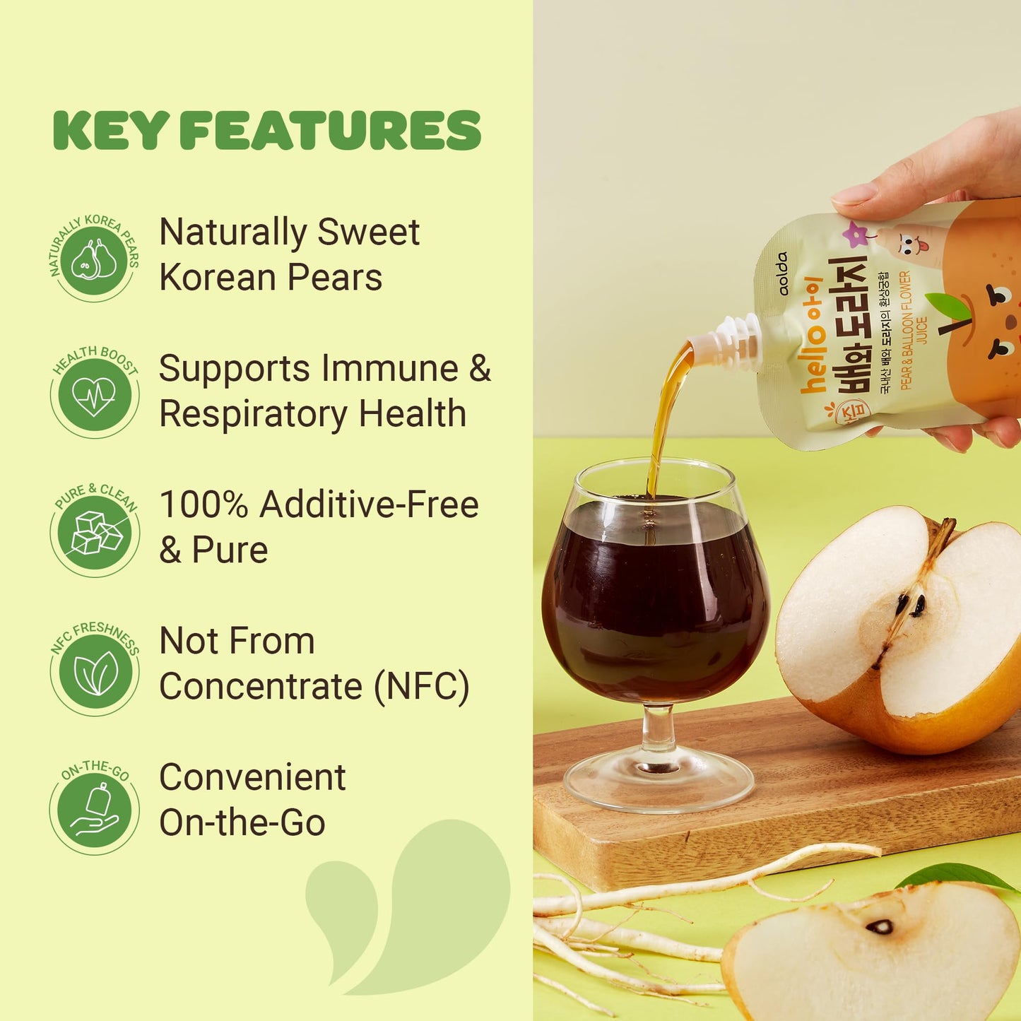 JEOLLANAMDO Korean Pear and Bellflower Root Juice, All Natural, 2.7 Fl Oz Bags, Pack of 20, Pear Flavor