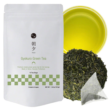 Asayu Japan Premium Gyokuro Japanese Green Tea 15 Tea Bags - Shade Grown Japanese Green Tea 2.5gr x 15 bags for Mornings and Bre