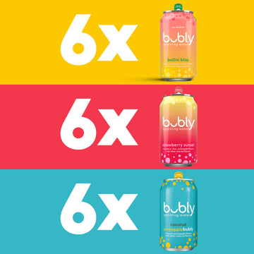 Bubly Sparkling Water, 3 Flavor Variety Pack (Bellini, Strawberry Sunset, Coconut Pineapple), Zero Sugar & Zero Calories, 12 Fl