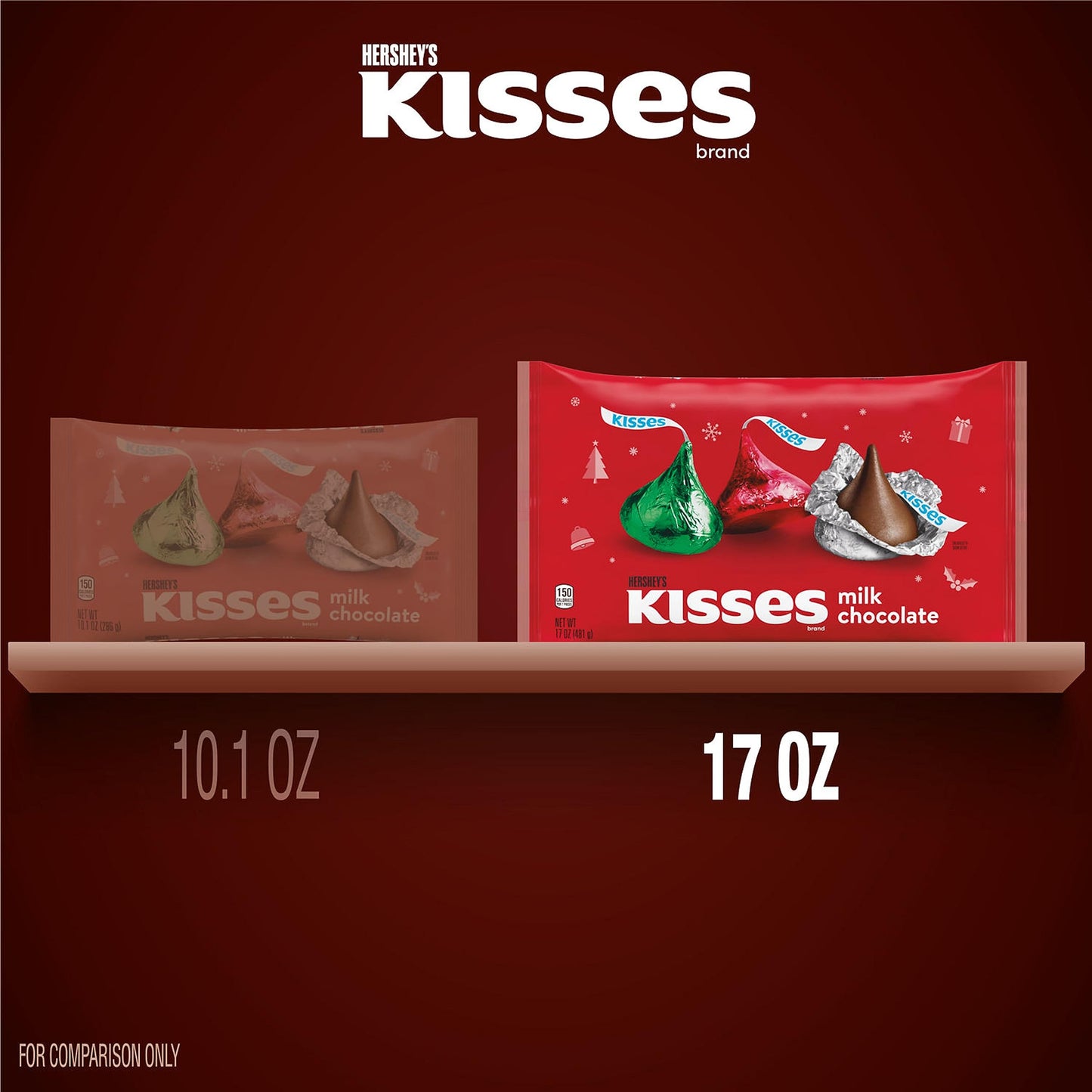 HERSHEYS KISSES Milk Chocolate, Christmas Candy Bag, 17 oz