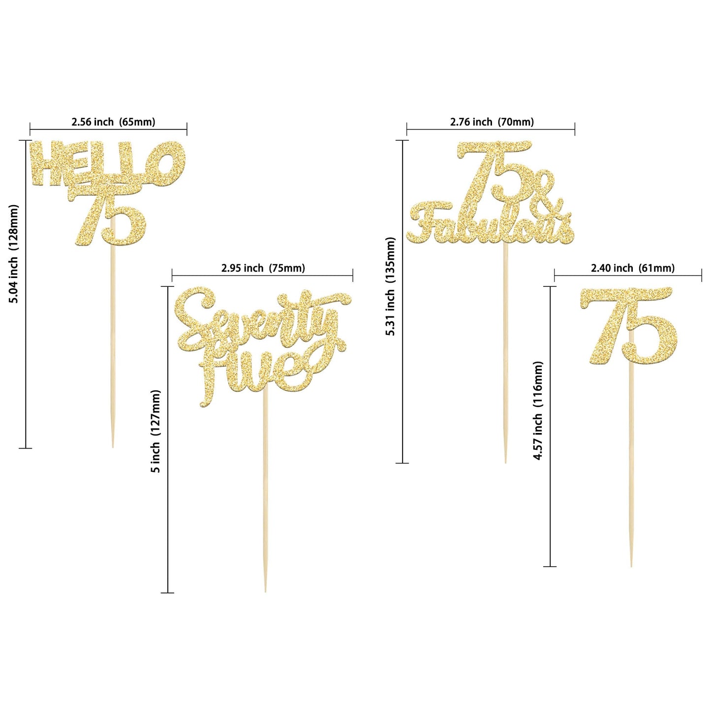 Gyufise 24Pcs Gold Glitter 75 Cupcake Toppers 75Th Birthday Cupcake Toppers Hello 75 Seventy Five 75 Cake Toppers 75 Fabulous Cu