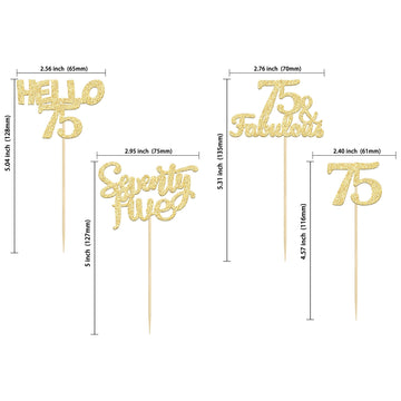 Gyufise 24Pcs Gold Glitter 75 Cupcake Toppers 75Th Birthday Cupcake Toppers Hello 75 Seventy Five 75 Cake Toppers 75 Fabulous Cu