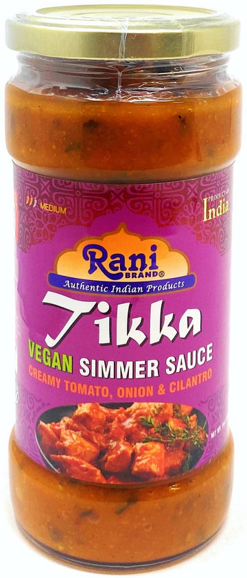 Rani Tikka Vegan Simmer Sauce (Creamy Tomato, Onion & Cilantro) 14Oz (400G) Glass Jar ~ Easy To Use | Vegan | No Colors | All Natural | Non-Gmo | Gluten Free | Indian Origin