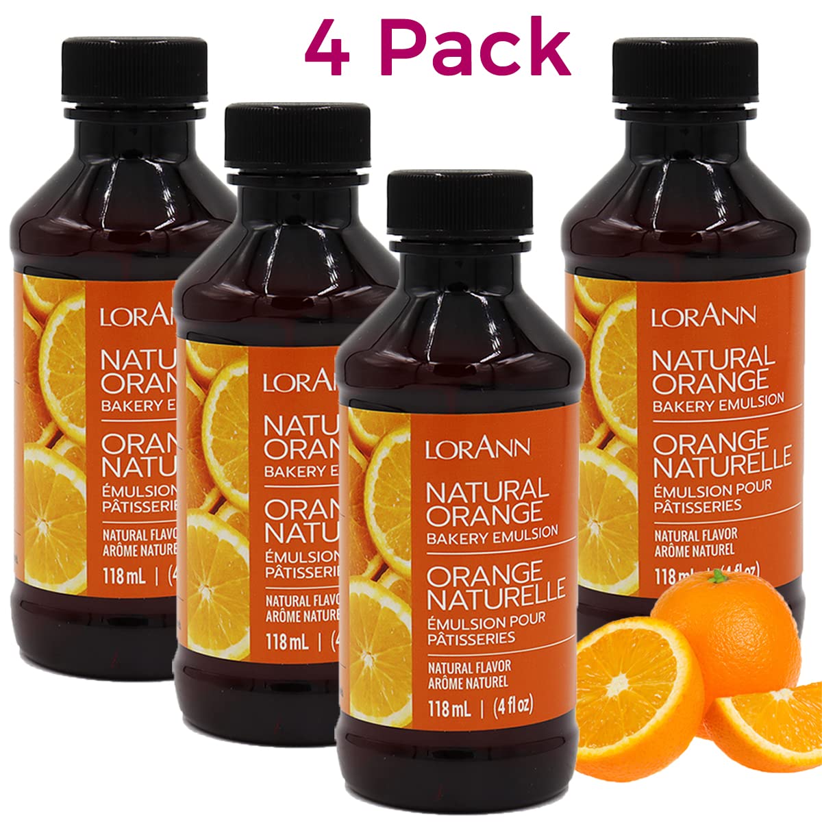 Lorann Orange Bakery Emulsion, 4 Ounce Bottle - 4 Pack