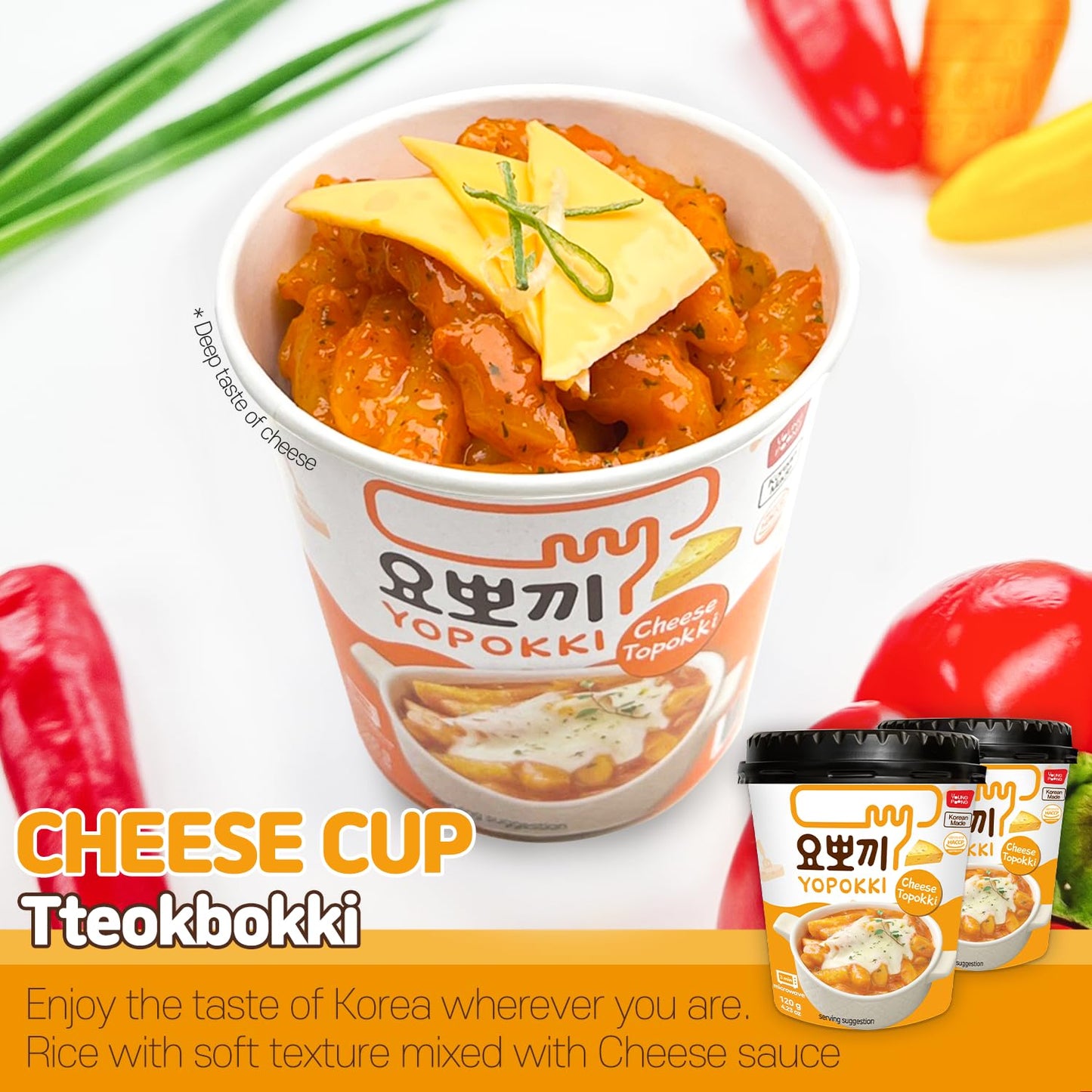 Yopokki Instant Tteokbokki Assorted Cup (Spicy 2, Cheese 2, Onion 1, Jjajang 1, Set Of 6) - Korean Street Food With Sweet And Mo