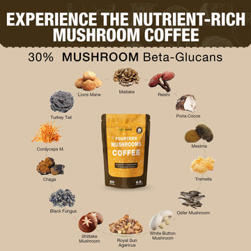Eco-Taste Mushrooms Coffee 14 In 1-60 Servings, Arabica Coffee With Lion'S Mane, Reishi, Maitake, Turkey Tail, Chaga Fruiting Bo