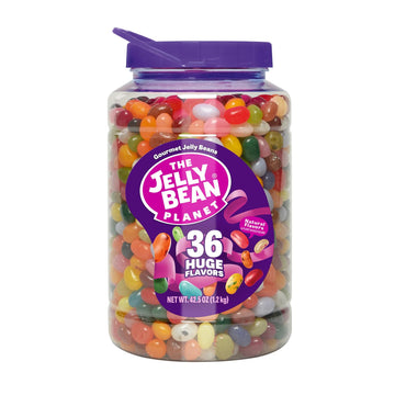 The Jelly Bean Planet 36 Huge Flavors 42.5 Oz Jar - Jelly Beans - Chewy Fruit Flavored Candy - Gluten Free Snacks - Candy Bulk -