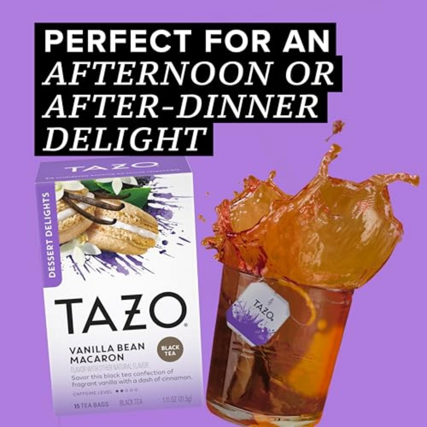 TAZO Dessert Delights Vanilla Bean Macaron Tea Bags, Sugar and Calorie Free, 15 Count (Pack of 6)