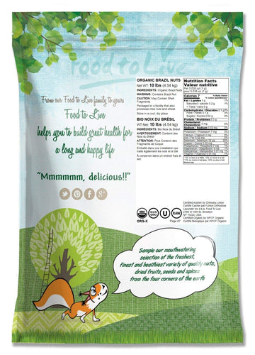 Food To Live Organic Brazil Nuts, 10 Pounds Non-Gmo, Raw, Whole, No Shell, Unsalted, Kosher, Vegan, Keto, Paleo Friendly, Bulk,