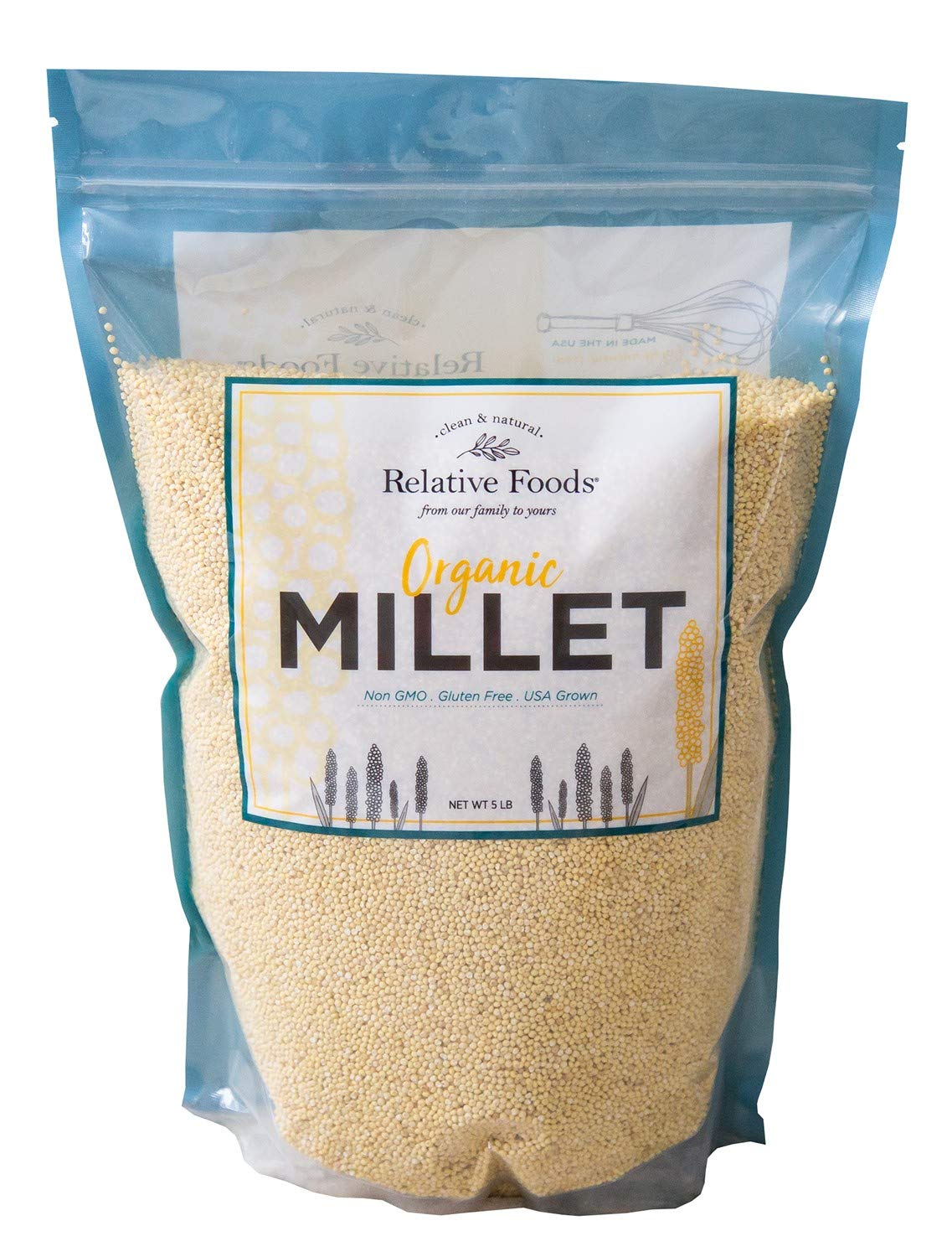 Whole Organic Hulled Millet Seed - 5lb Millet Organic Whole Grain Seed- Gluten-Free Grain for Porridge, Salads, Fruits - Non-GMO