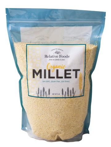 Whole Organic Hulled Millet Seed - 5lb Millet Organic Whole Grain Seed- Gluten-Free Grain for Porridge, Salads, Fruits - Non-GMO