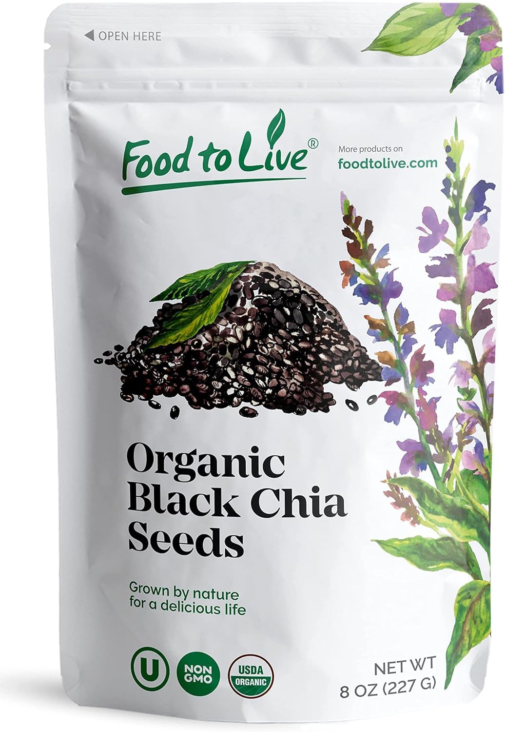 Food to Live - Organic Black Chia Seeds, 8 Ounces Non-GMO, Whole, Sproutable, Vegan, Kosher, Keto, Sirtfood, Bulk. Rich in Essen