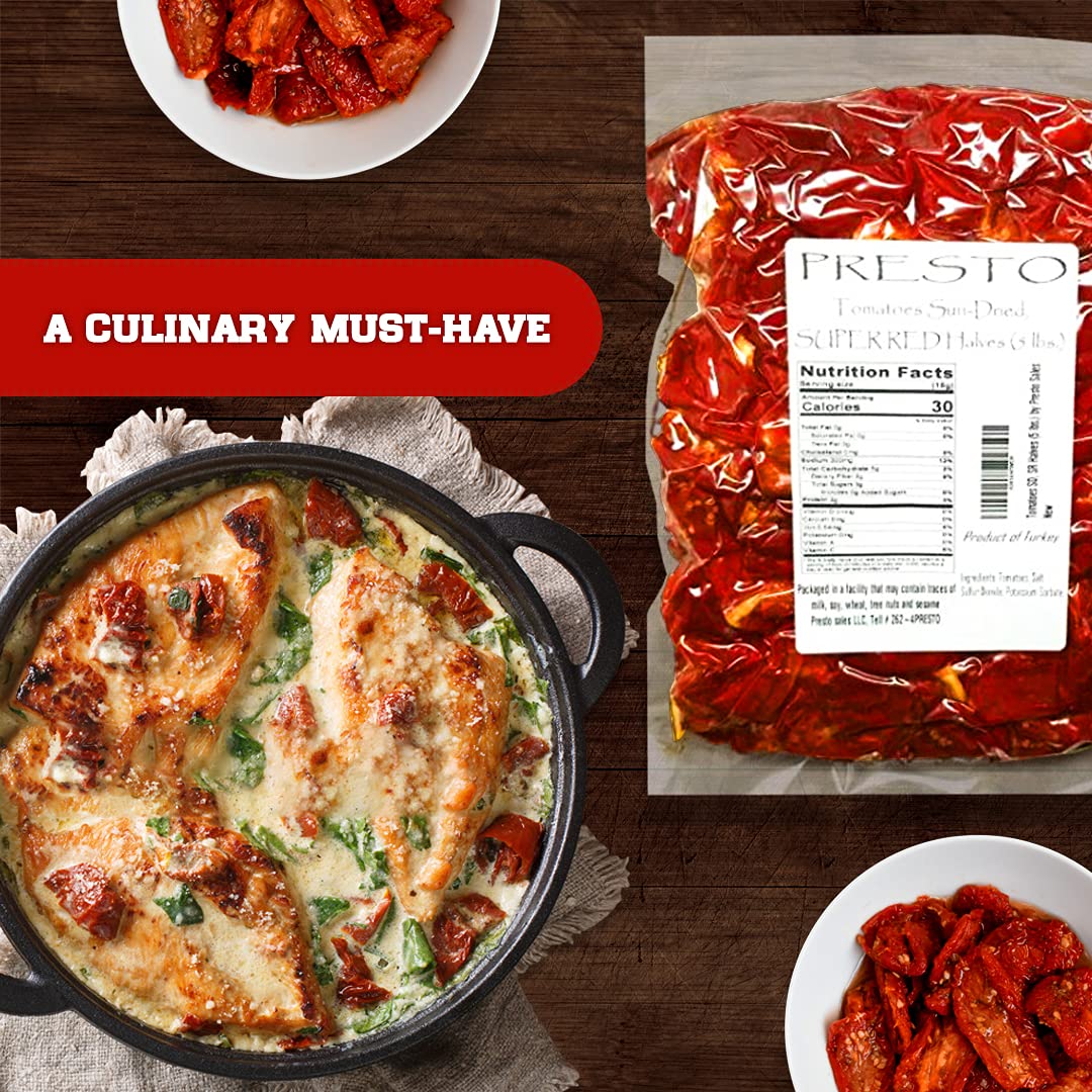 Presto Sales Sun-Dried Tomatoes Halves, Vegan, 5 lbs (80 oz), Ready to Eat