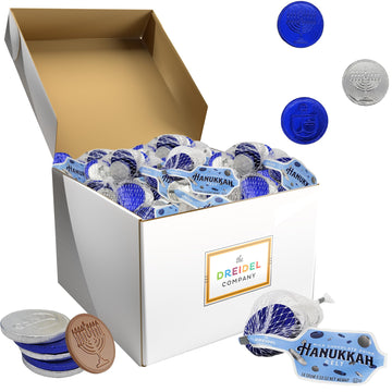 The Dreidel Company Hanukkah Chocolate Gelt - Blue & Silver Coins, Premium Belgian Milk Chocolate, Gluten Free, Kosher, 300 Mesh Bags
