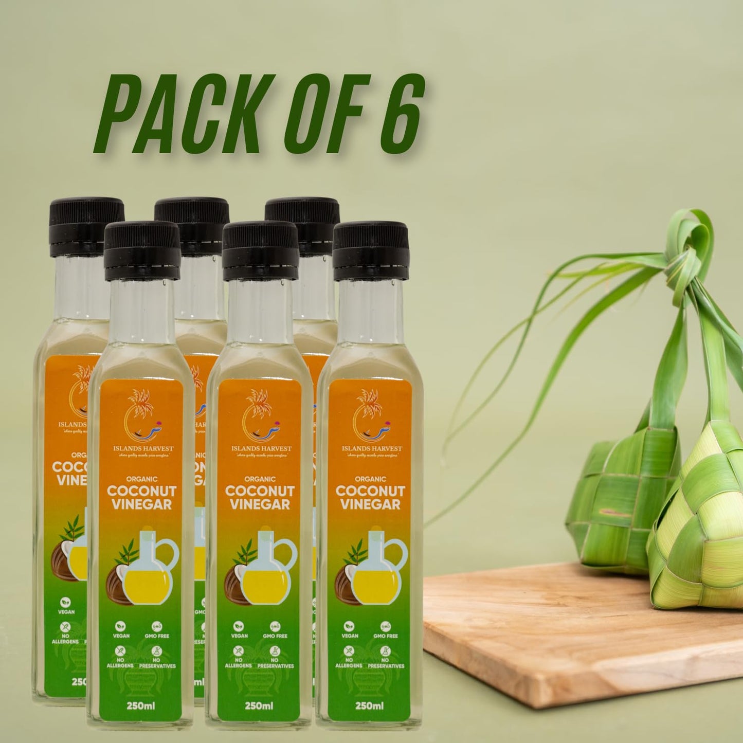 Islands Harvest Organic Coconut Vinegar Pack Of 6 - Vegan, Kosher, Halal, Non-Gmo, Usda Organic Natural Coconut Vinegar - Rich &