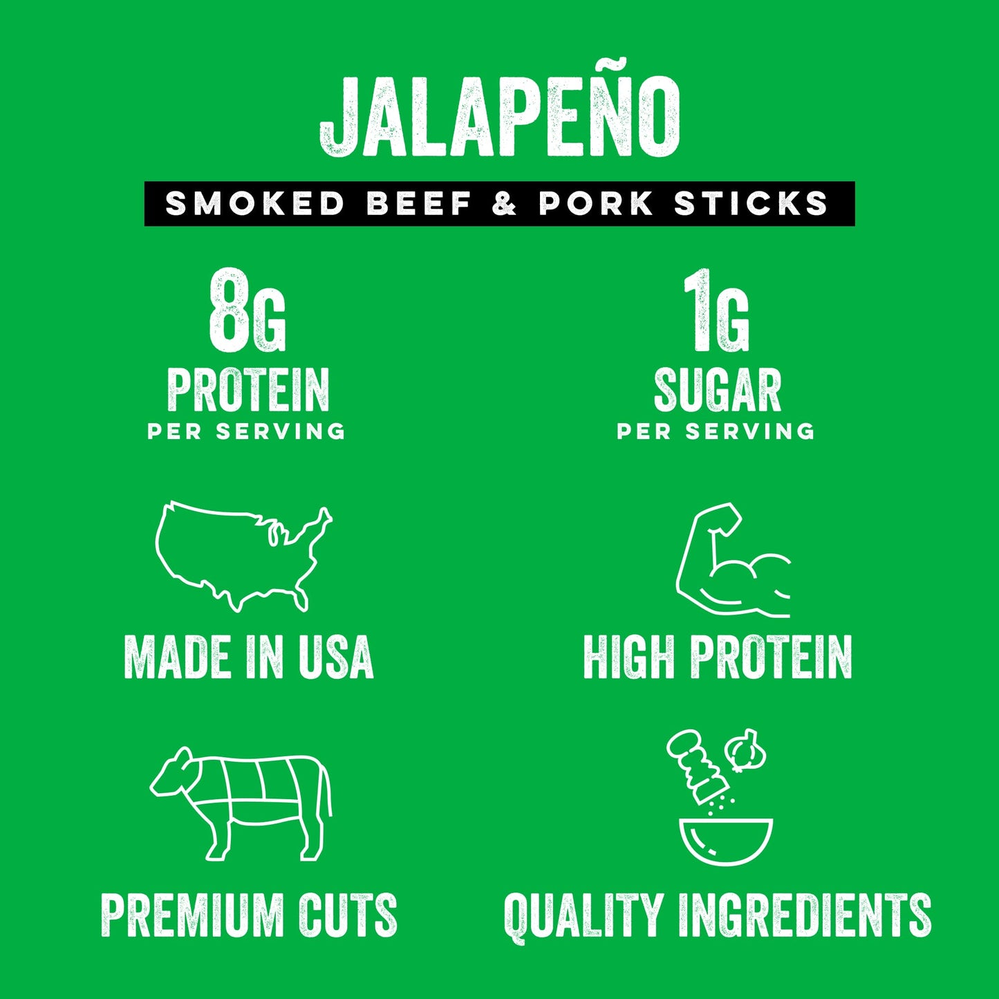 Chefs Cut Real Snack Sticks - High Protein Meat Snack, Gluten Free, Keto-Friendly, Jalapeño Heat, 1 oz Stick, 12-Count Bag