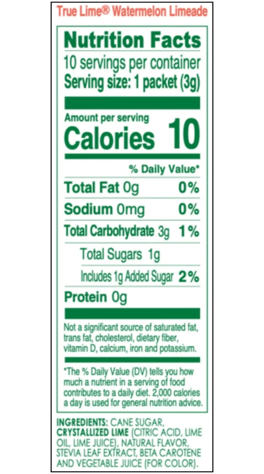 True Lime, Watermelon Limeade Drink Mix 10 Packets (Pack Of 4)