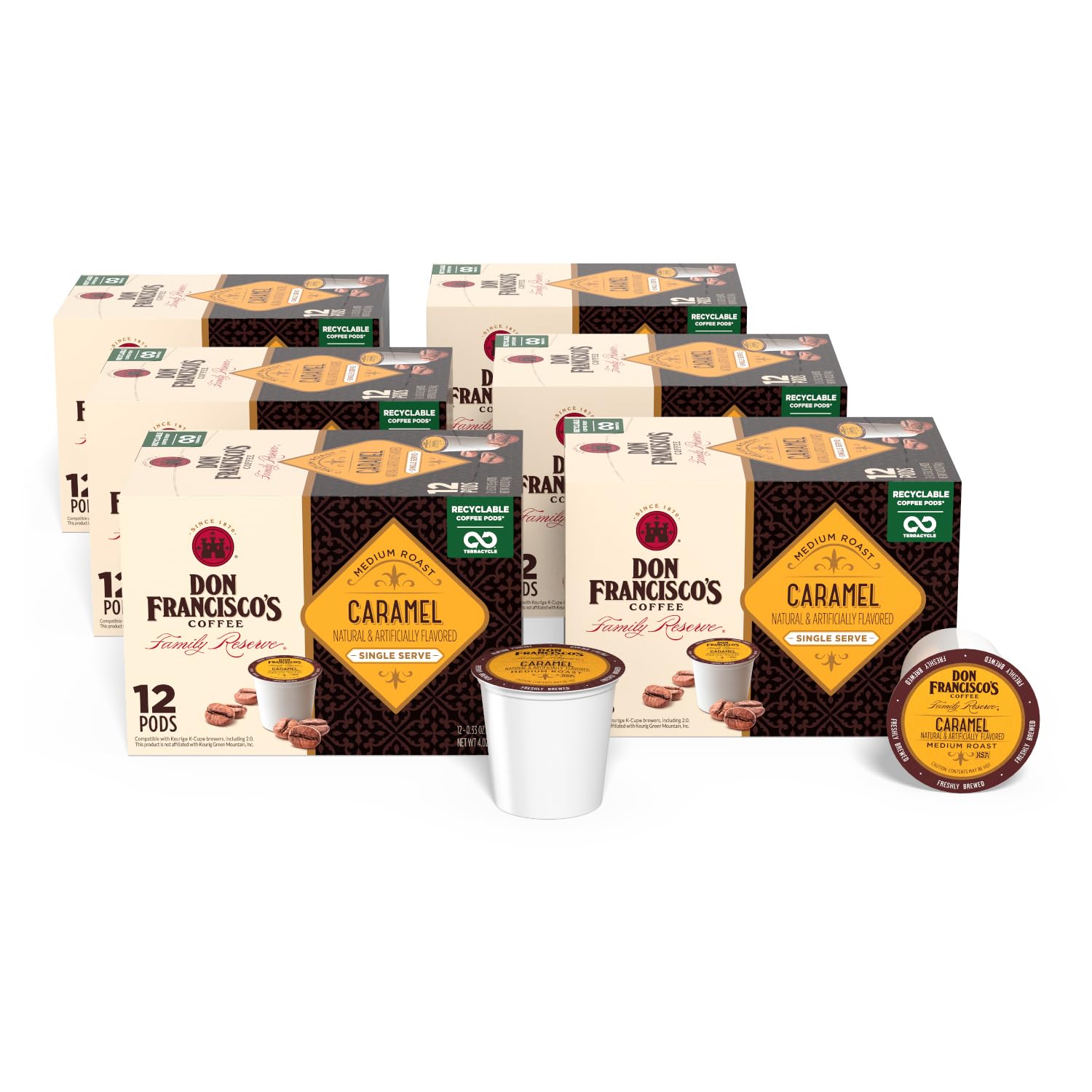 Don Francisco'S Caramel Flavored Medium Roast Coffee Pods - 72 Count- Recyclable Single-Serve Coffee Pods, Compatible With Your