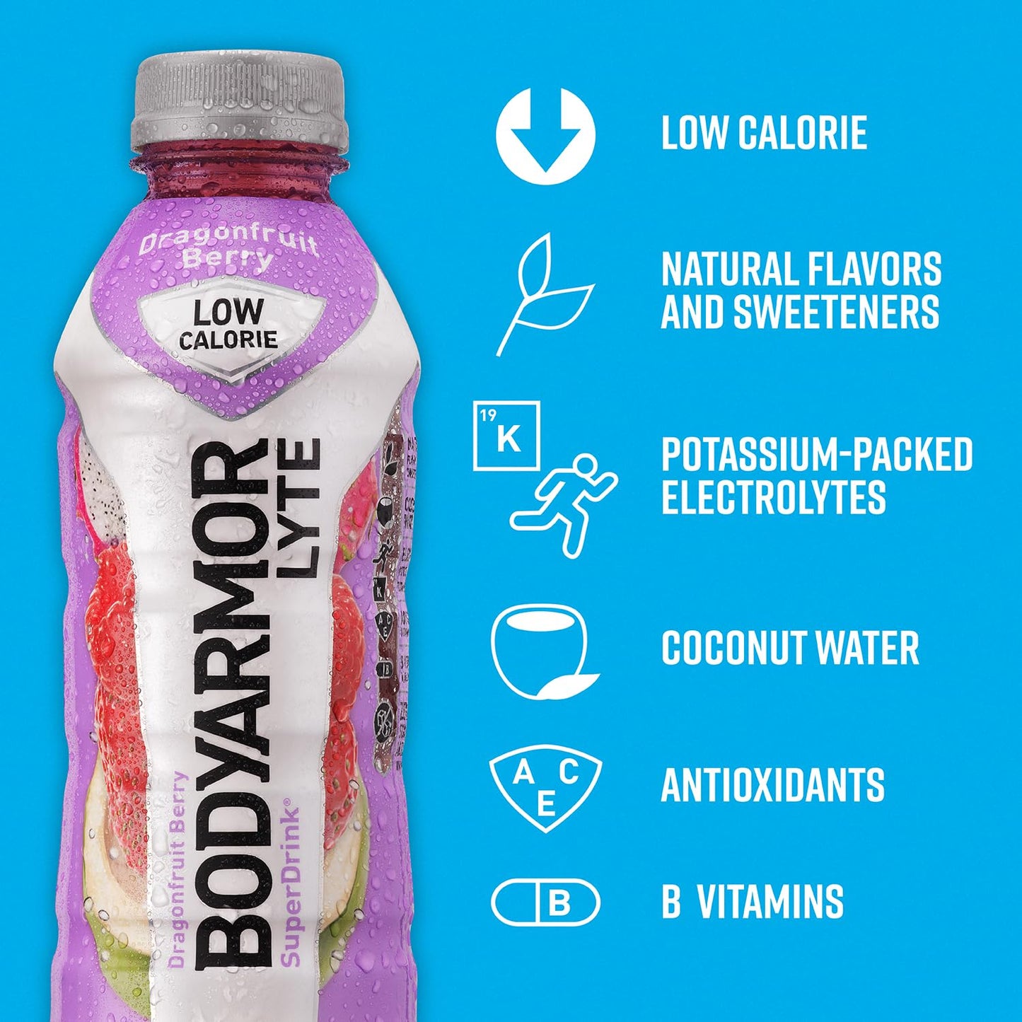 BODYARMOR LYTE Sports Drink Low-Calorie Sports Beverage, Dragonfruit Berry, Natural Flavors With Vitamins, Potassium-Packed Elec
