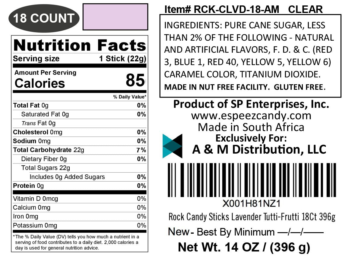 Espeez Extra Large Rock Candy Sticks, 18 Count, Tutti-Frutti Flavor, Individually Wrapped, Ideal for Candy Buffets and Events