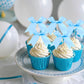 24 Pack Bow Cupcake Toppers, Blue Bow Coquette Birthday Decorations Valentine 's Bowknot Ribbons for Bridal Shower Party Supplie