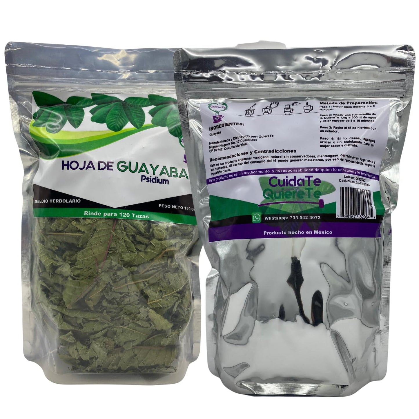 Guava Leaves, Quiere Te, 5.3 Oz (150 Grams), 2 Pack, Up To 200 Cups, Dried Whole Guava Leaves, Psidium Guajava, Loose Leaf Tea,