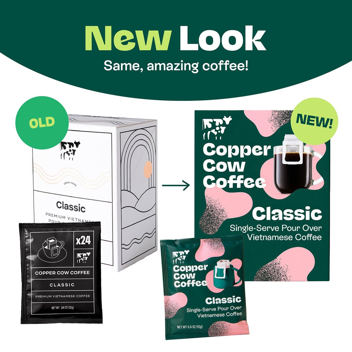 Copper Cow Coffee Premium Vietnamese Coffee: Single-Serve Classic Lattes (8 Lattes, Includes: 8 Coffees & 8 Milk Creamers)