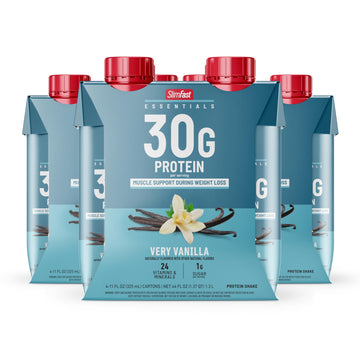 SlimFast Essentials 30g Vanilla Protein Shake, Protein Shakes Ready to Drink, Muscle Support, 1g Sugar, 24 Vitamins and Minerals