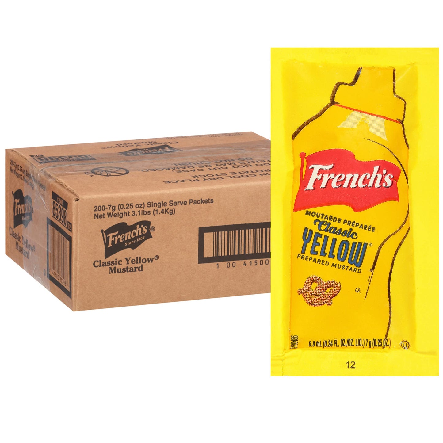 Frenchs Classic Yellow Mustard Packets - 200 Count, Individual Single-Serve Size for Takeout and Delivery