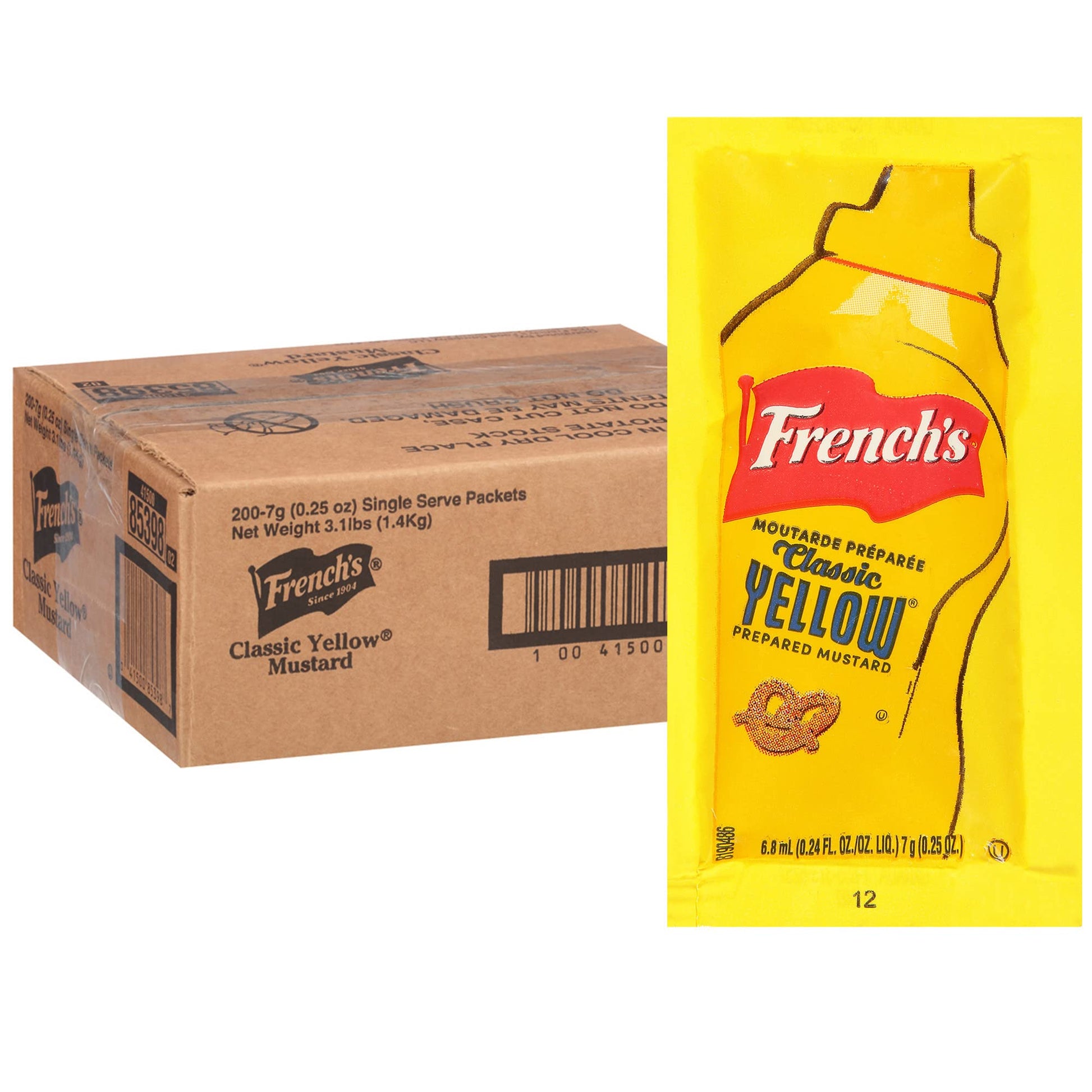 Frenchs Classic Yellow Mustard Packets - 200 Count, Individual Single-Serve Size for Takeout and Delivery